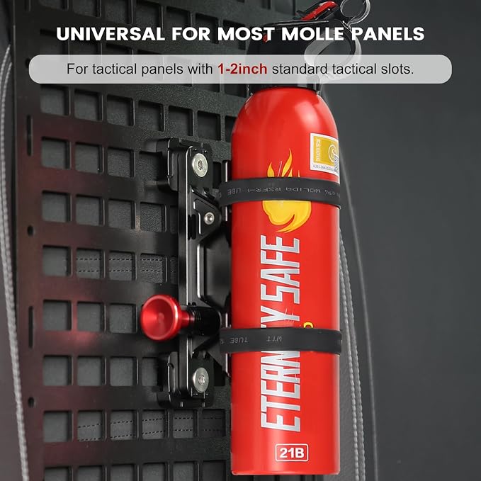 ZHILXN Aluminum MOLLE Panel Fire Extinguisher Mount Kit for 1-2in Slot Hole | Quick Release Car Fire Extinguisher Bracket to Tactical Rigid Panel, Fit MOLLE Panel Accessories for Truck Vehicles, 4 Clamps