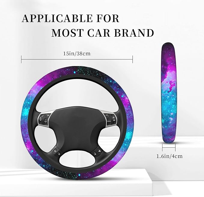 Blue Galaxy Steering Wheel Cover for Women Men Girls, Universal 15 Inch Purple Anti Slip Steering Wheel Protector Car Accessories Interior for Auto Truck SUV