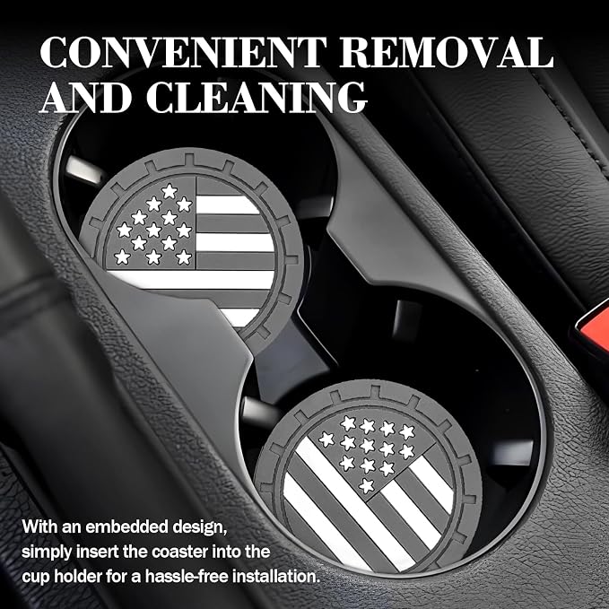 Automotive Universal Car Cup Holder Coasters 4 Pack, Non-Slip Silicone Cup Holder Insert 2.72~2.75 Inch, Anti-Skid Shockproof Drink Mat with Flag Design, Vehicle Interior Accessories Grey