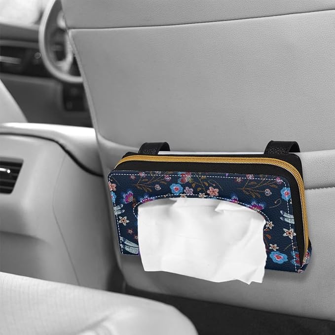 Dragonfly PU Leather Sun Visor Napkin Holder Car Standard Tissue Holder Luxury PU Leather Backseat Tissue Holder FitsSedans SUV Trucks