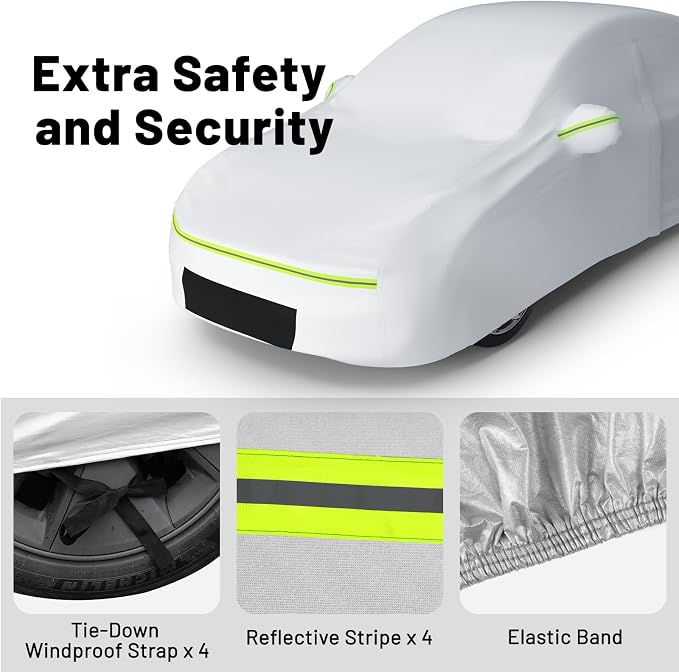 Favoto Car Cover for Tesla Model 3 - Custom Fit Vehicle Cover 6 Layers Waterproof Outdoor All Weather Snow Rain Sun Protection with Charging Port Ventilated Mesh Door Zipper