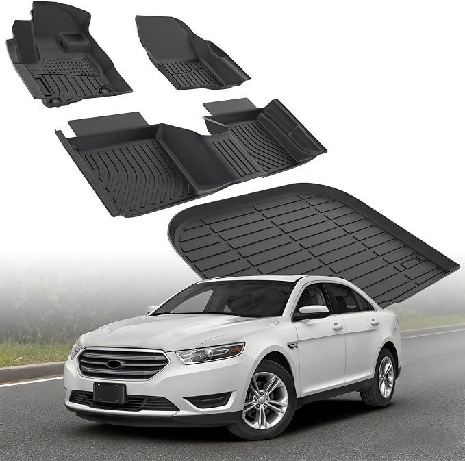 Floor Mats for Ford Taurus 2010-2019, Custom Fit TPE Liners | All Weather Waterproof Floor Mats with Cargo Liner, Anti-Slip TPE Rubber Protection, Full Set for 1st & 2nd Row and Trunk