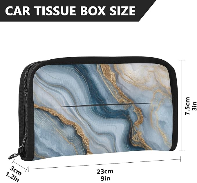 Marble Blue and Gold Lines Car Tissue Holder Durable Napkin Holder Hanging Tissue Holders Case Car Tissues Bag for Sun Visor Seat Back Universal Auto