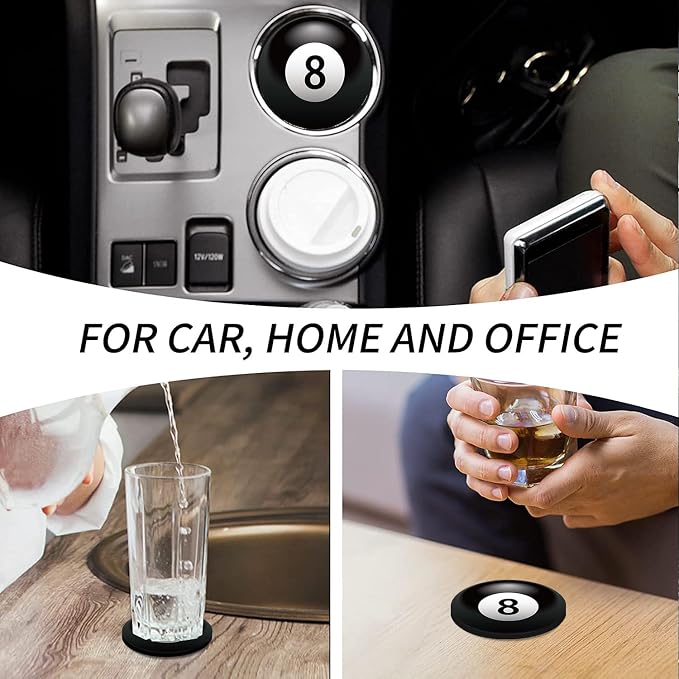 Car Cup Holder Coasters, 2 Pack 2.75" Silicone Cup Holder Insert, Universal Non-Slip Cup Holders, Car Accessories Interior for Women and Man - Billiards Black 8 (Black-8)