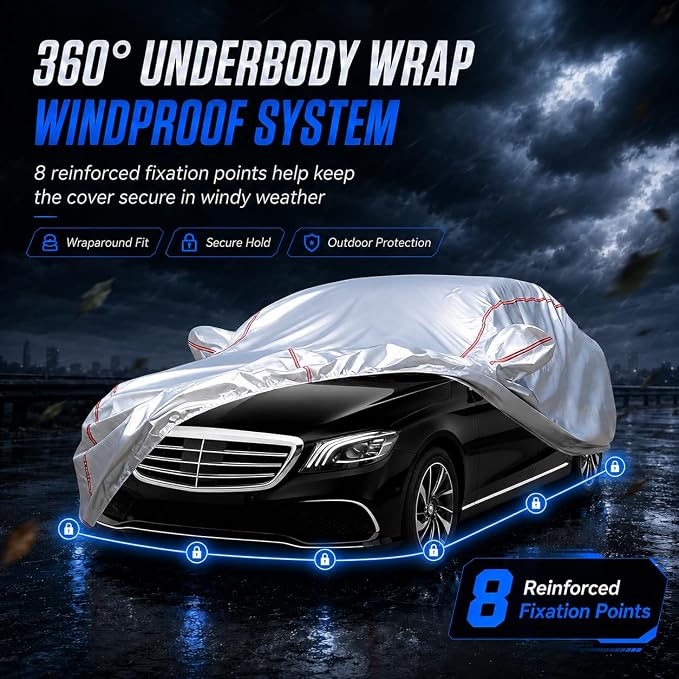 Waterproof All Weather Heavy Duty Vehicle Cover, 360° Underbody Wrap Windproof Design, Quick Install Outdoor Cover,（for Mercedes-Benz S-Class 2006-2025）