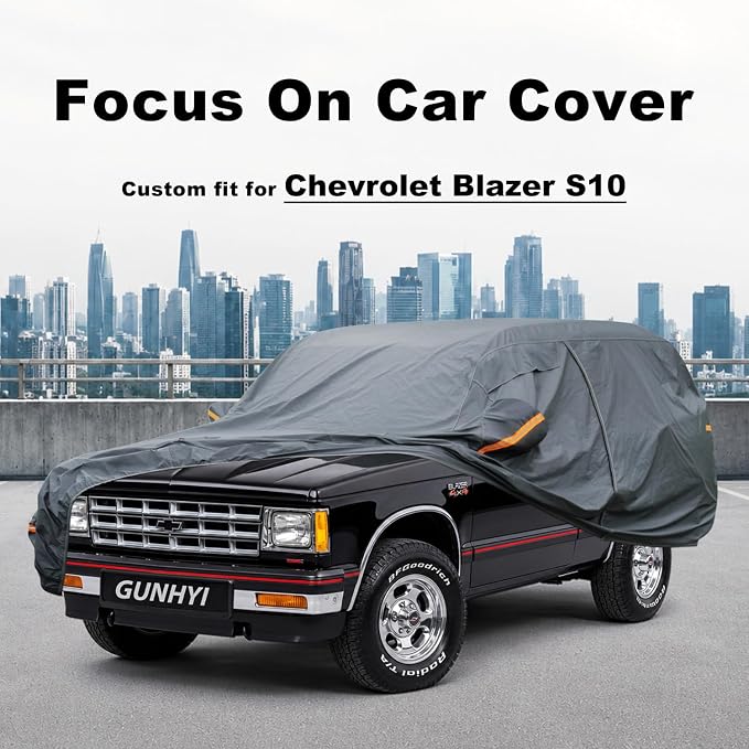 GUNHYI Premium Car Cover Custom Fit Chevrolet Blazer S10, 16 Layers Heavy Duty Car Cover Waterproof All Weather with Zipper Door for Sun Rain Snow Dust Uv Protection
