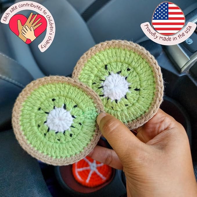 Cotton Crotchet Fruit Car Coaster Set (Kiwi Kiss)