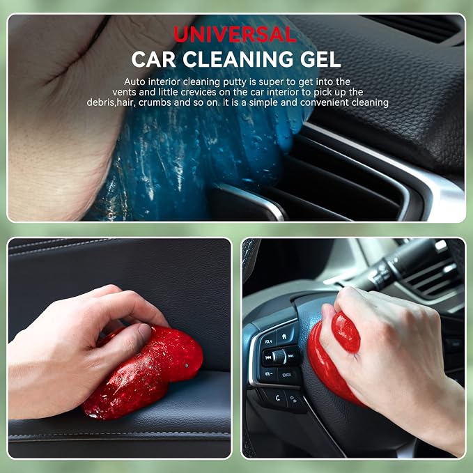 Auto Dynasty 2024 Universal Home/Office Keyboard/Interior Car Air Vent Auto Detailing Slime Cleaner Dust Cleaning Gel Putty Jelly, Pack of 2, Red and Blue