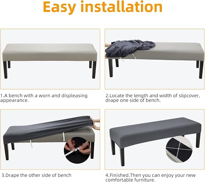 Fuloon Waterproof Dining Bench Cover, Removable Bench Slipcover Washable Bench Seat Protector Cover for Living Room, Bedroom, Kitchen (Dark Grey)