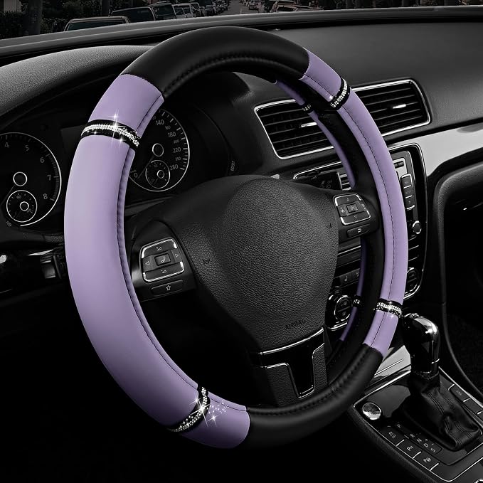 Road Comfort Leather Steering Wheel Cover – Premium Anti-Slip Car Steering Wheel Grip Cover – Universal Fit for 14.5”–15” Cars, Trucks & SUVs - Purple