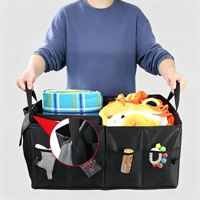 Advanced car seat storage bag is suitable for children and adults. The front and rear seat storage bags are foldable and adjustable. (black gray)
