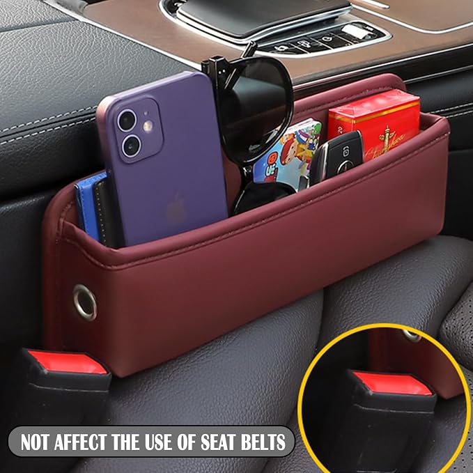 Universal Fit Premium Leather Car Seat Gap Filler Organizer, Center Console Organizer for Car SUV Truck（Burgundy, 1 Pack）