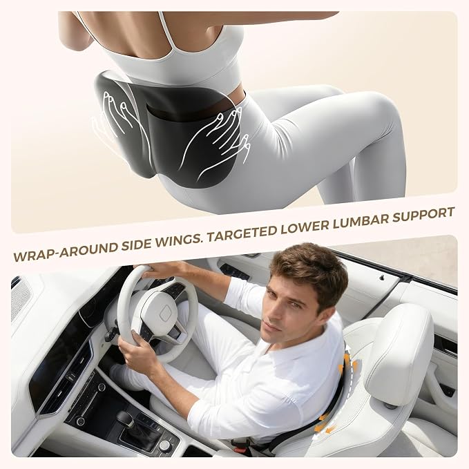 BEBAS Lumbar Support Pillow for Car, Memory Foam Lower Back Support for Driving, Ergonomic Lumbar Cushion for Back Pain Relief, Fixed Ring Lumbar Pillow for Car Seat, Office Chair- BlackGray