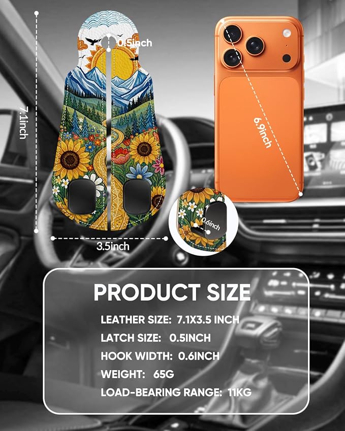 WOCOCN Purse Holder for Car, 2 Pack Heavy Duty Purse Hanger for Car, PU Leather Car Seat Hooks for Purses and Bags, Cute Sunflower Headrest Organizer for Handbags & Backpacks