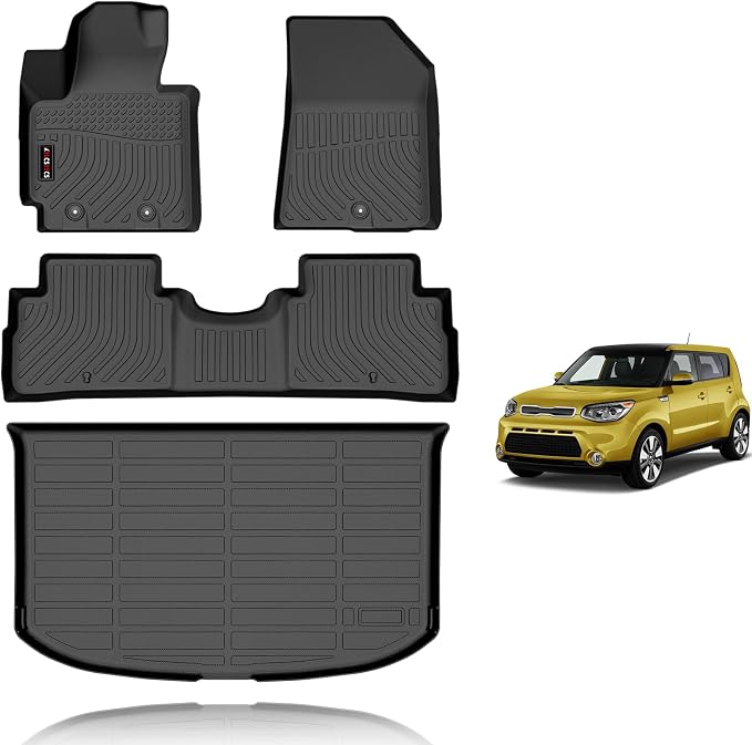 KELCSEECS® Floor Mats & Cargo Liner for Kia Soul 2014-2019,All Weather Protection Anti-Slip TPE Floor Liners Full Set Soul Accessories Black