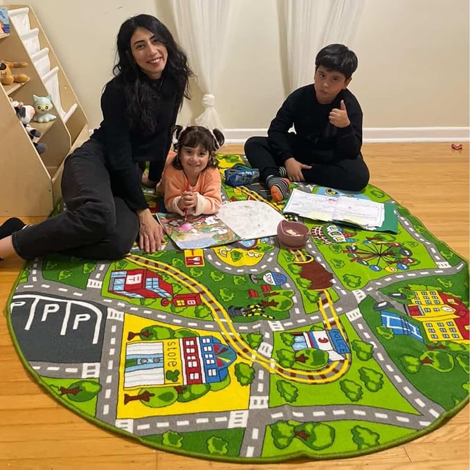 Boooooom Jackson Kids Train & City Rug, 4'11" x 6'7" | Non-Slip Washable Train & City Play Mat, OEKO-TEX Certified, Gift for Toddlers, Classroom & Playroom