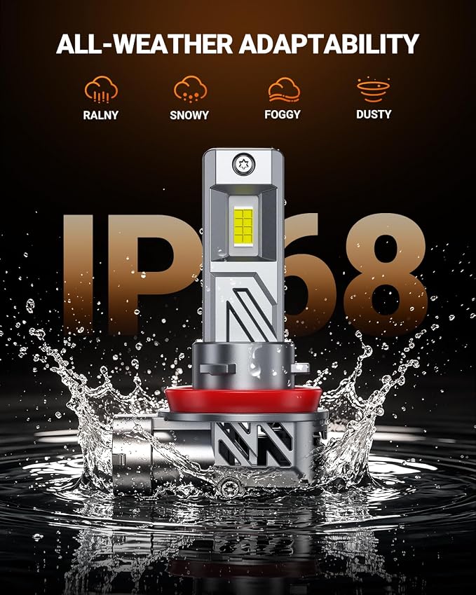 SEALIGHT H9/H11/H8 LED Bulb, 1200% 88000LM 6500K Output Canbus Ready, H11 H8 LED Bulbs For Powersports IP68 Waterproof and 80000Hrs Lifespan, 1：1 Mini Size, 3Mins Installation, 2 Pack