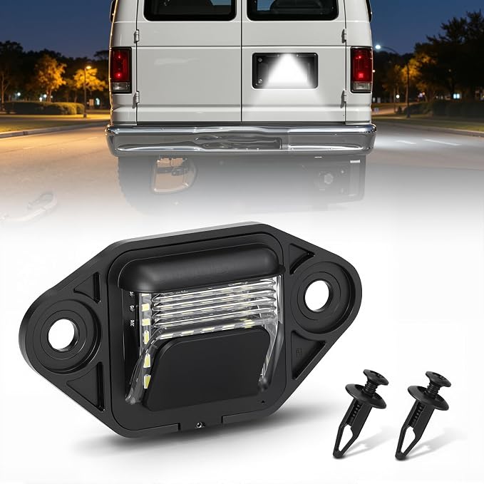 D-Lumina LED License Plate Light Tag Lamp Assembly for Fo'rd E150 E250 E350 E450 Econoline Van Super Duty, Powered by 18-SMD 6000K White LED Tag Light, Pack of 1