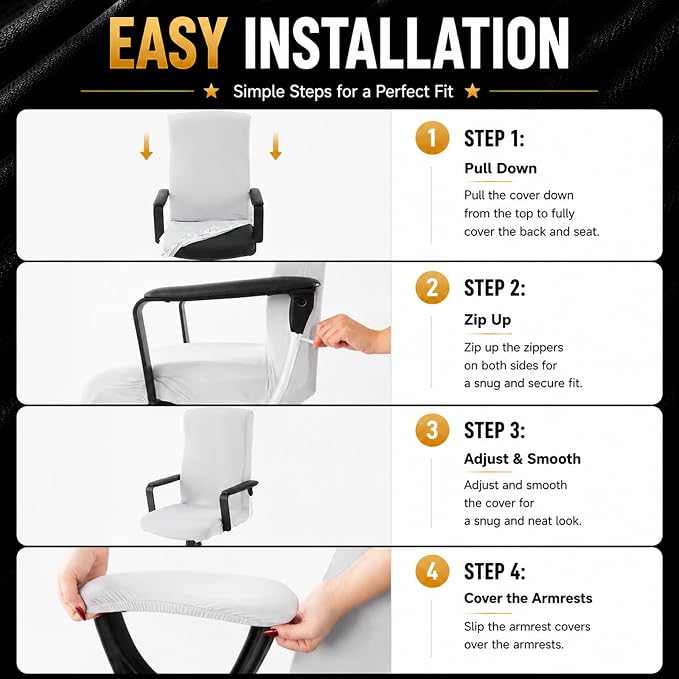 Stretch Computer Office Chair Cover with Armrest Covers Durable Zipper Universal Washable Removable Spandex Rotating Boss Chair Slipcovers Anti-dust Soft Desk Chair Seat Protector, Pink