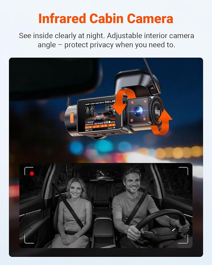 Vantrue New N4S 3 Channel Dash Cam, STARVIS 2 Night Vision, Front Rear Inside Dashcam for Cars, Front and Rear Dual Channel, PlatePix Tech, Parking Mode, Wi-Fi, GPS, 2" IPS, Support 1TB (RC18)