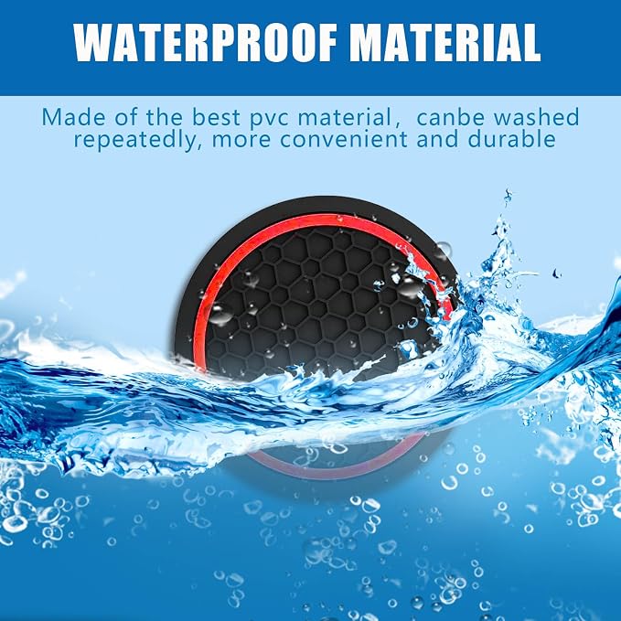 Car Cup Holder Coasters, Dustproof Automotive Interior Accessories Mat,2.75 Inch Non-Slip Insert Water Bottle Holder Pads, Universal for Vehicles, Trucks, RVs and More (Black/Red, 2PCS)