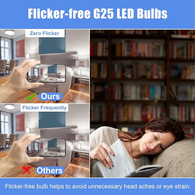 LED G25 Vanity Light Bulbs E26 Base, Daylight 5000K 40W Equivalent Globe Shape, LED Bathroom Makeup Mirror Light Bulbs 5W 500LM, Ideal for Bathroom Vanity or Mirror Non-dimmable, 4 Pack