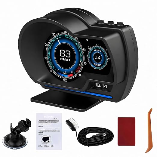 OBD2 GPS Dual System Car HUD Display - Digital Speedometer with Water Temp Voltage RPM - Universal Heads Up Display for Most Vehicles