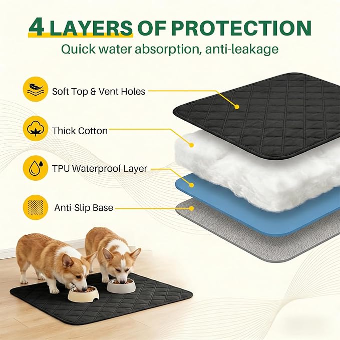 4 Pack Waterproof Chair Pads for Incontinence - Waterproof Seat Protector Pads 22" X 21", Resuable Washable Non-Slip Absorbent Chair Seat - Absorbent for Bed, Seat, Car, Wheelchair & Recliner（Black）