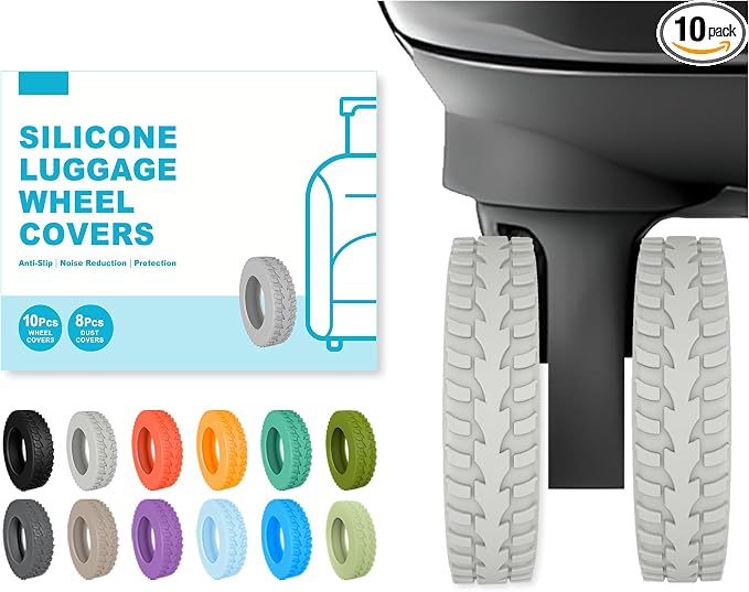 10-Pack Upgrade Luggage Wheel Covers, Silicone Protective Covers for 2-2.4" Suitcases Spinner Wheel, Wear-Resistant, Anti-Noise, Thickened Protector, Travel Accessories (Light Grey)