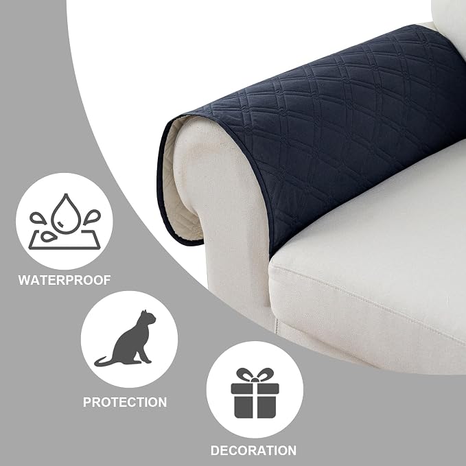 Genina Sofa Armrest Cover, Anti-Slip Armchair Slipcovers for Dogs Cats Pet, Water Resistant Couch Arm Cover for Backrest Recliner Loveseat, L Shaped Sofa, 23.6 x 27.5 Inches（2 Pieces）