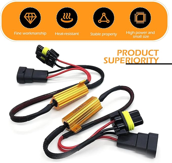 2 PCS Car LED Light Bulb Decoder, 9005/9006 LED Load Resistor Kit, Car Light Bulb Relay Harness Adapter, Anti Flicker Error Decoder, Universal for Most Cars (Black)
