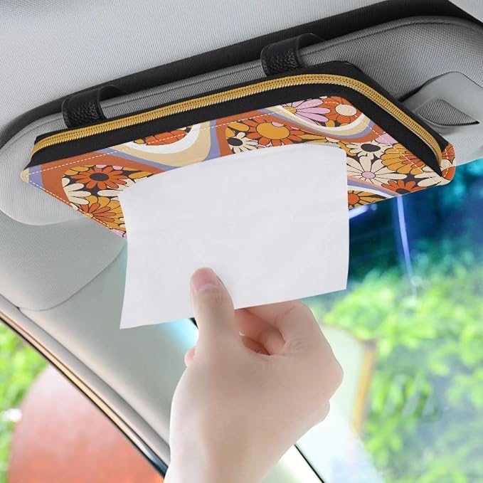 Blossom Flower Car Tissue Box for Sun Visor Back Seat PU Leather Backseat Tissue Holder Car Visor Accessories Car Essentials