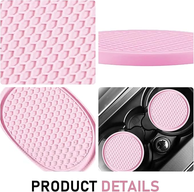 Car Cup Coaster, Universal Non-Slip Cup Holder Coasters for Car, Honeycomb Embedded Decorative Silicone Coasters, Cars Interior Decorative Accessories (Pink)