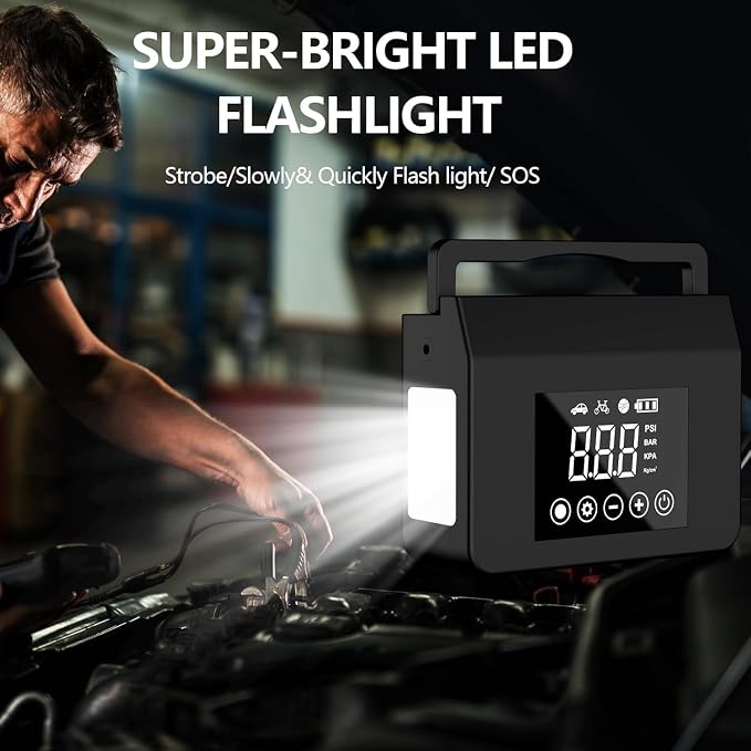 Jump Starter with Air Compressor, 4000A Car Battery Jump Starter(All Gas/8.0L Diesel) with 150PSI Tire Inflator 12V Car Battery Jump Power, Power Bank with LED Light, with Type-C Quick Charge