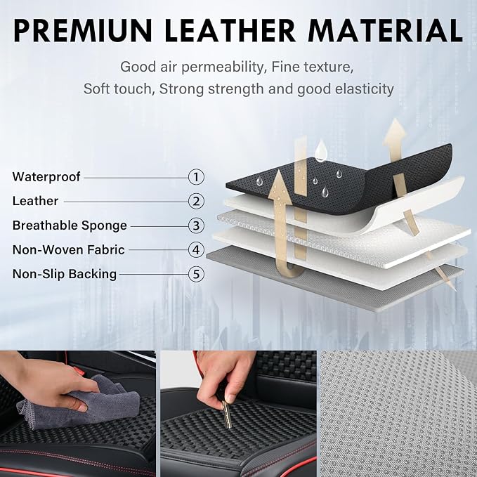 Coverado Leather Seat Covers for Car, Waterproof Car Seat Covers Full Set, 2 in 1 Conversions Car Seat Cover Protector Car Accessories Universal Fit for Most Cars SUVs and Trucks (Black&Red)