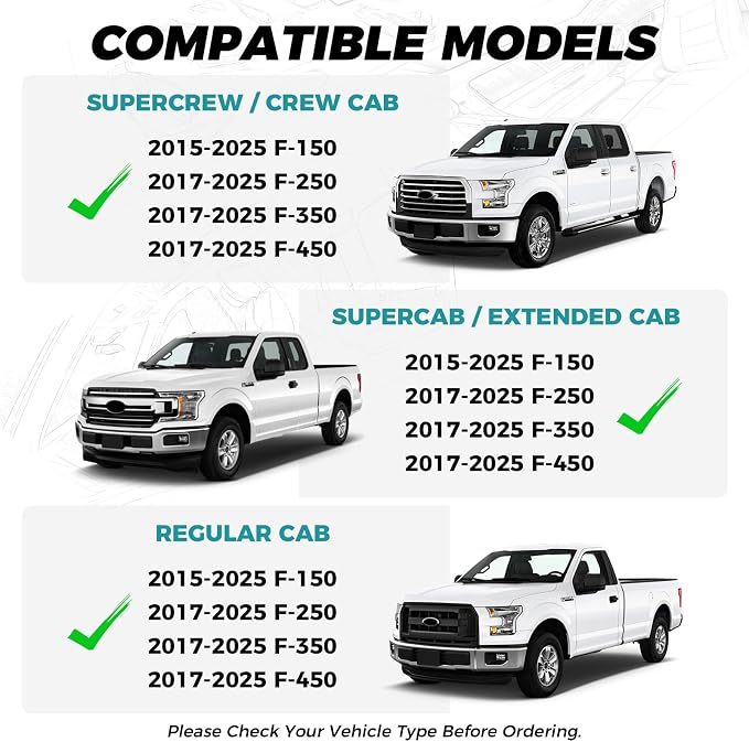 F150 Seat Covers Front Seats - Pickup Truck Seat Protectors for Ford 2015-2026 F150 SuperCrew & 2017-2026 F250/F350/F450 Super Duty Crew Cab, Durable Faux Leather Waterproo