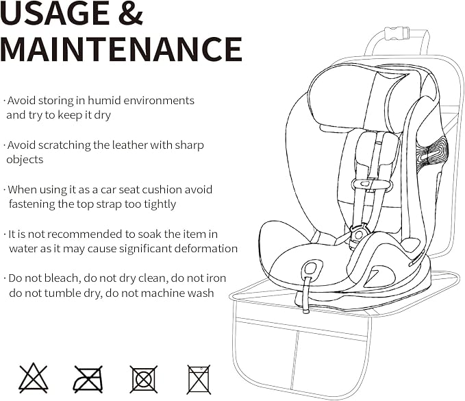 Viaviat Car Seat Protector Leather Waterproof Child Safety Seat Protector Cover with Thick Pad and 2 Large Pockets Durable Kick Mat for All Auto Seat (Beige)
