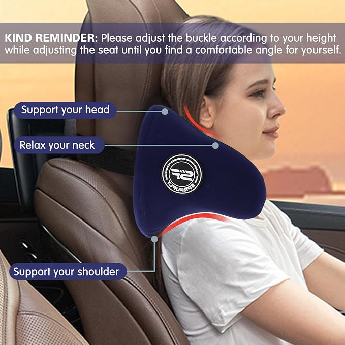U-Shaped Car Headrest Pillow, Headrest Pillow with Adjustable Strap(Blue) | Ergonomic Design Fits Most Car & Office Chairs, Space Memory Foam & Removable Cover, Extreme Comfort Travel Car Pillow(Blue)