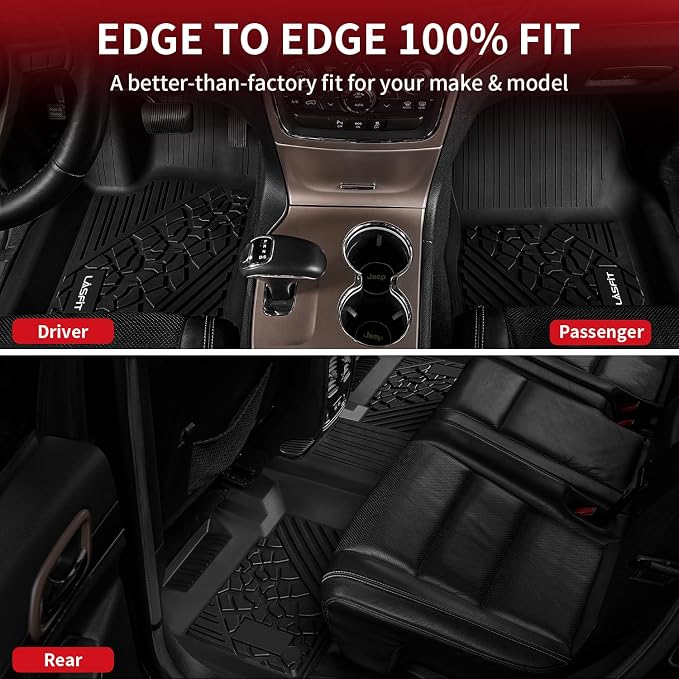 LASFIT Floor Mats for Jeep Grand Cherokee 2016-2021 5-Seat | for Dodge Durango 2016-2026 5-Seat, Not for 6-Seat, All Weather, TPE, Custom Fit, Trunk Liners, Car Floor Mats, Black