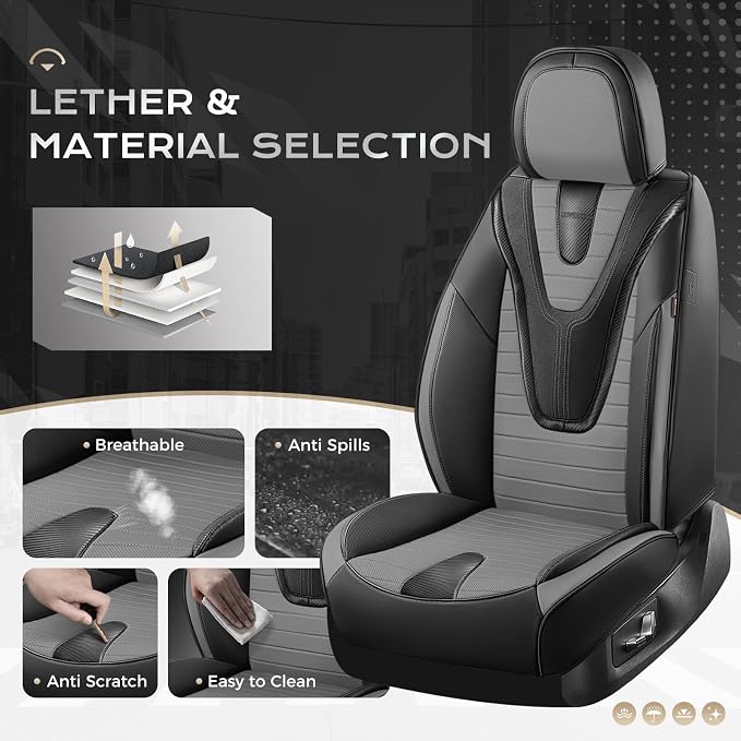 Coverado Car Seat Covers Full Set, 5 Pieces Waterproof Leather Seat Covers, Universal Fit for Cars SUVs Sedans,Black Gray