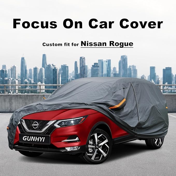 GUNHYI Premium Car Cover Custom Fit Nissan Rogue (2007-2026), 16 Layers Heavy Duty Car Cover Waterproof All Weather with Zipper Door for Sun Rain Snow Dust Uv Protection