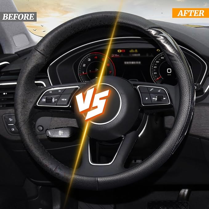 KAFEEK Carbon Fiber Steering Wheel Cover for Men, Car Accessories, Black | Universal 15 Inch Sporty & Thin Cover, Lychee Textured Leather, Side Carbon Fiber Accent