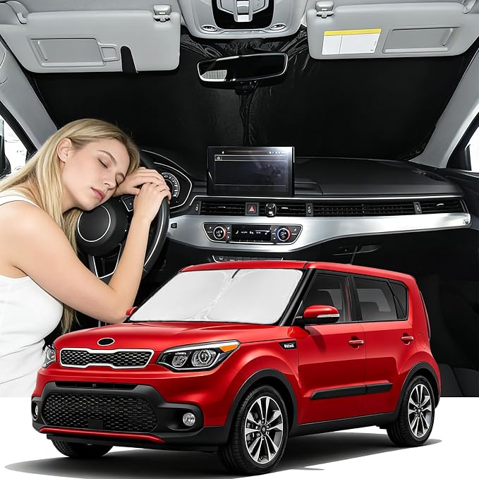 Windshield Sunshade for Kia Soul 2014-2019 Sun Shade 4 Layers | Car Windshield Accessories Upgrade Blocks UV Rays Custom Fit Soul 240T Car Window Shades Front Windshield Keep Cool Foldable