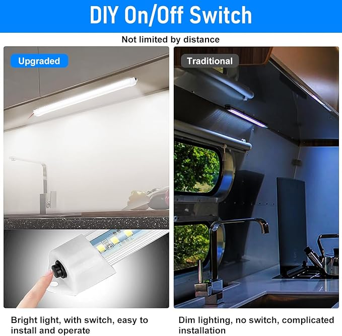 Linkstyle 2PC 12V LED Interior Light Bar 6500K 700LM with Switch for RV Van | 48 LEDs 3W low power use 30,000-hour lifespan slim aluminum housing magnetic adhesive screw mounting for trailers and boats