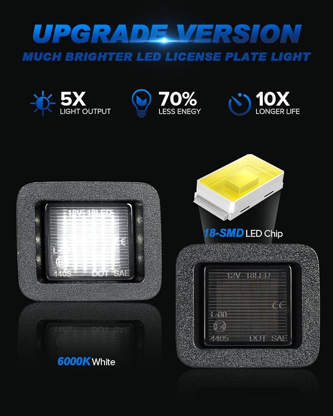 LED License Plate Lights for 2015-2025 F150 | for 2017-2025 F150 Raptor | Super Bright SMD LED | 6000K White | Rear Bumper Tag Lights | Smoked Len