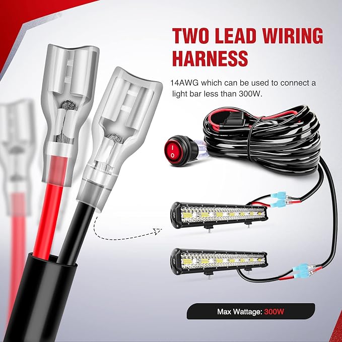 Nilight LED Light Bar Wiring Harness Kit - 2 Leads 14AWG Heavy Duty 12V On Off Switch Power Relay Blade Fuse for Off Road LED Work Light