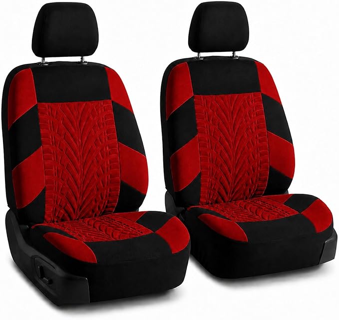 FH Group Car Seat Covers Full Set Premium Cloth - Universal Fit,Automotive Seat Cover,Low Back Front Seat Covers,Airbag Compatible,Split Bench Rear Seat,Washable Seat Cover for SUV,Sedan Red