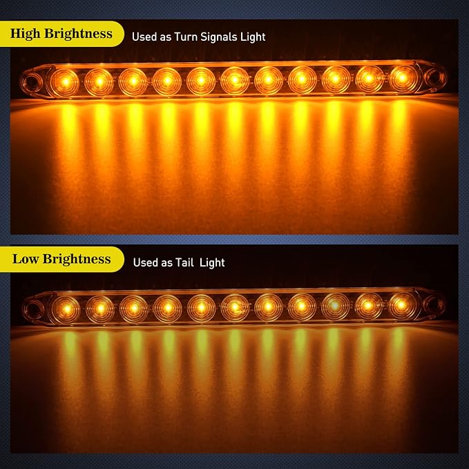 Nilight 16" Trailer Marker ID Bar 2PCS 11 LED Amber Turn Signals Tail Light | DOT Compliant IP65 Waterproof For Truck Trailers Cargo Carriers Identification Lighting Strip