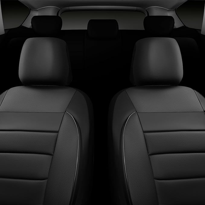 CAR PASS Faux Leather Car Seat Covers Front Seats Only, 3D Foam Support Car Seat Covers, Universal fit for Trucks Vans SUVs Sedans Automotive Comfortable, Airbag Compatible 2 Pieces Front Solid Black