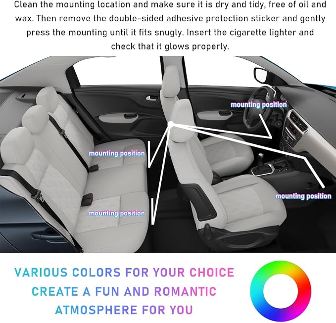 Ohleats Car LED Strip Light, 24 LED RGB Auto Interior Atmosphere Lights, Cigarette Lighter Under Dash Ambient Night Light, Interior Decorative Lamp Lighting Kit Car Accessories (Red)